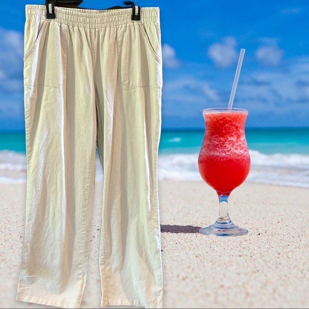 EST. 1946 Natural Linen Blend Elastic Waist Pants Size 14/16W